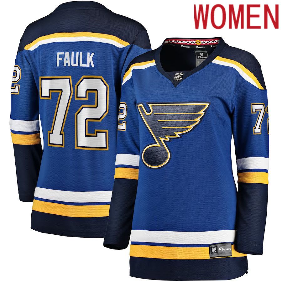 Women St. Louis Blues #72 Justin Faulk Fanatics Branded Blue Home Breakaway Player NHL Jersey